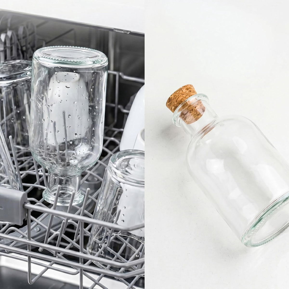 Set of 8 Glass Bottles with Corks – 150ml, Round