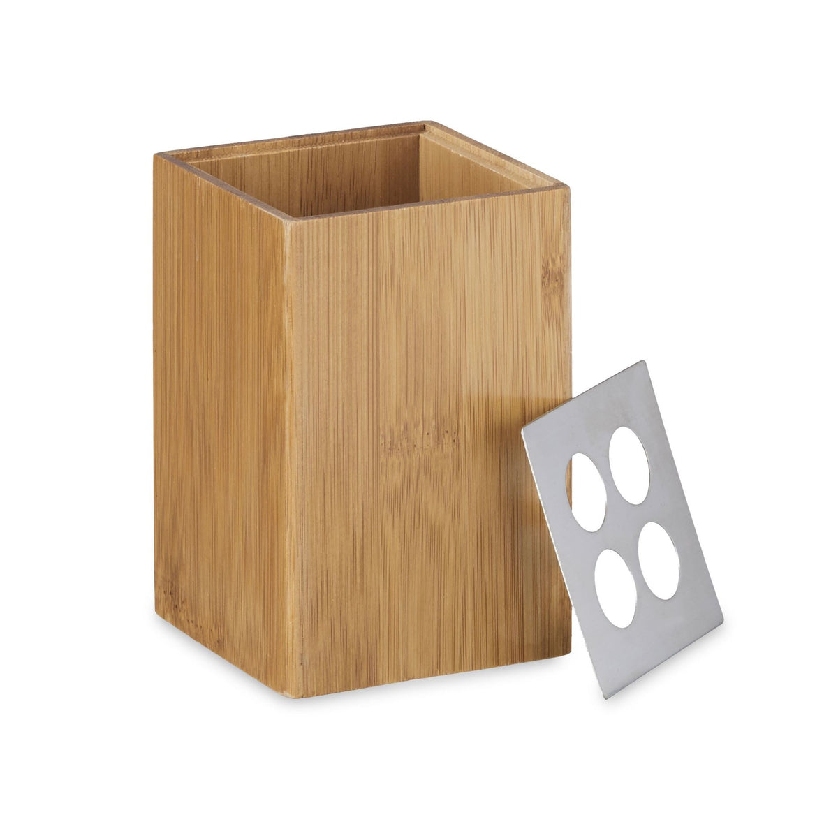 Set of bathroom accessories in bamboo