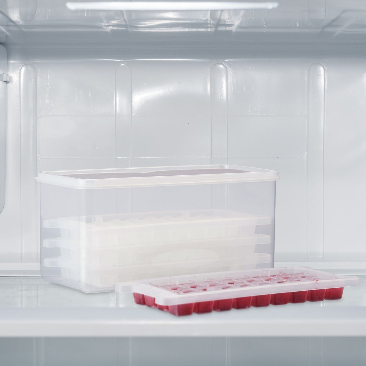 Set of ice cube molds with box and lid