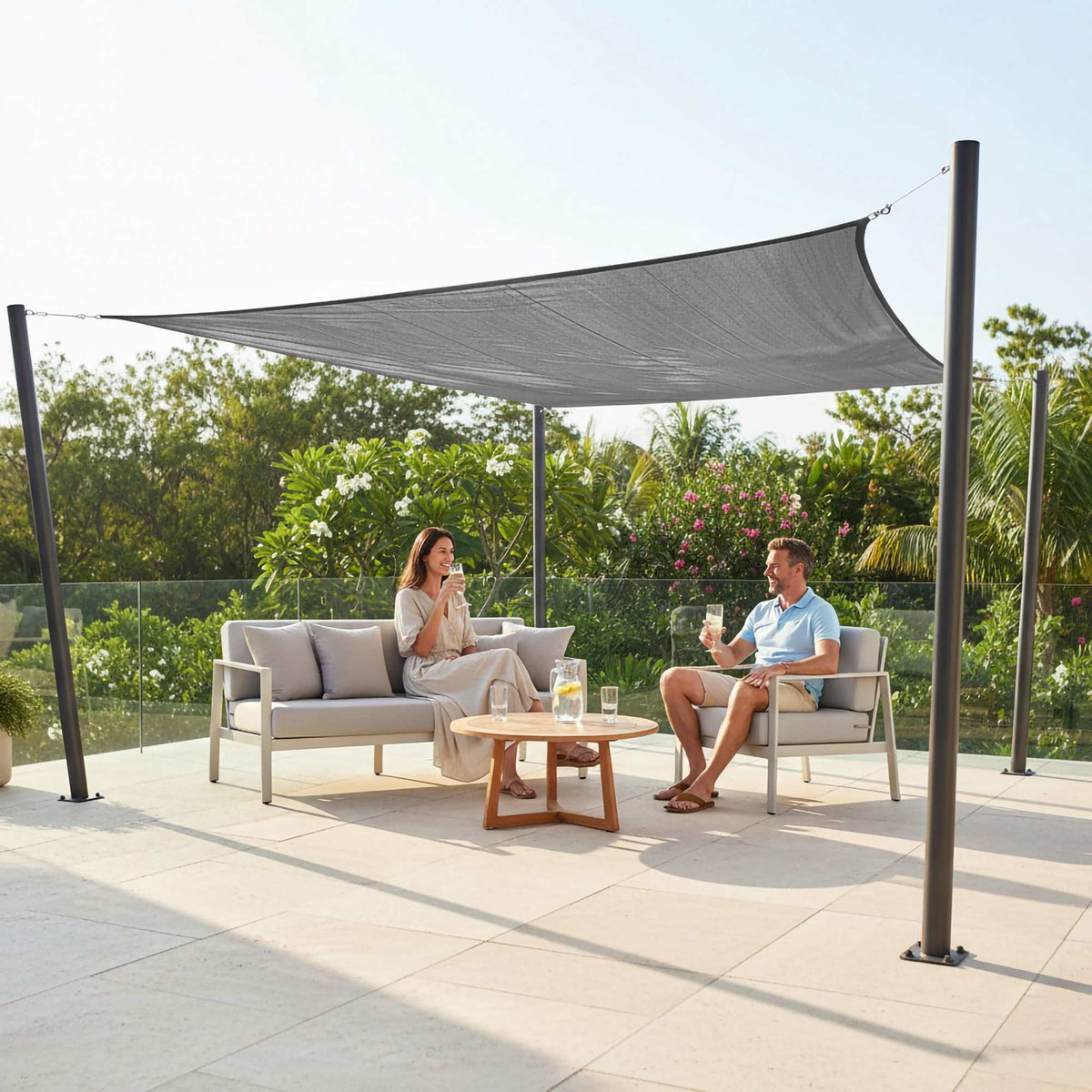 Shade Sail With Eyelets, Breathable HDPE, Tension Ropes