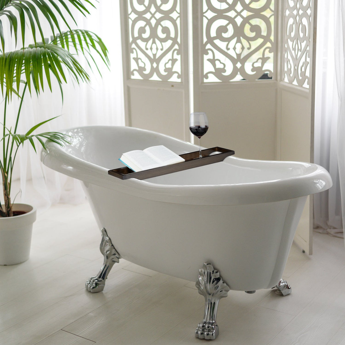 Shelf for bathtub bamboo brown lacquered
