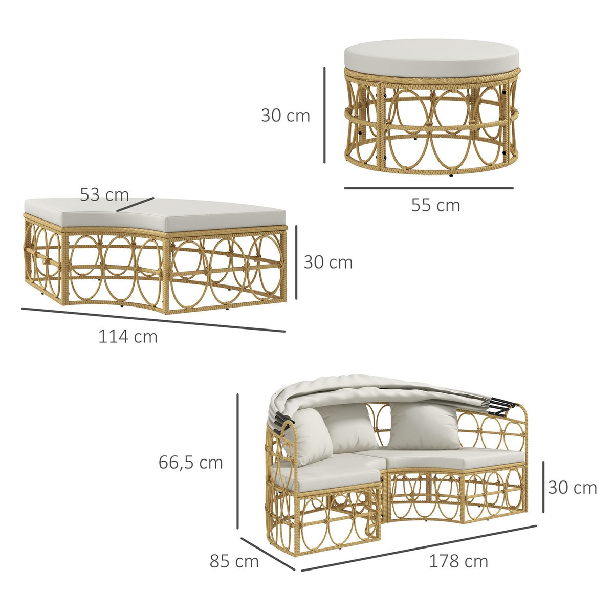 Shell Garden Furniture Set With Folding Canopy & Coffee Table, Two Seater, Cream