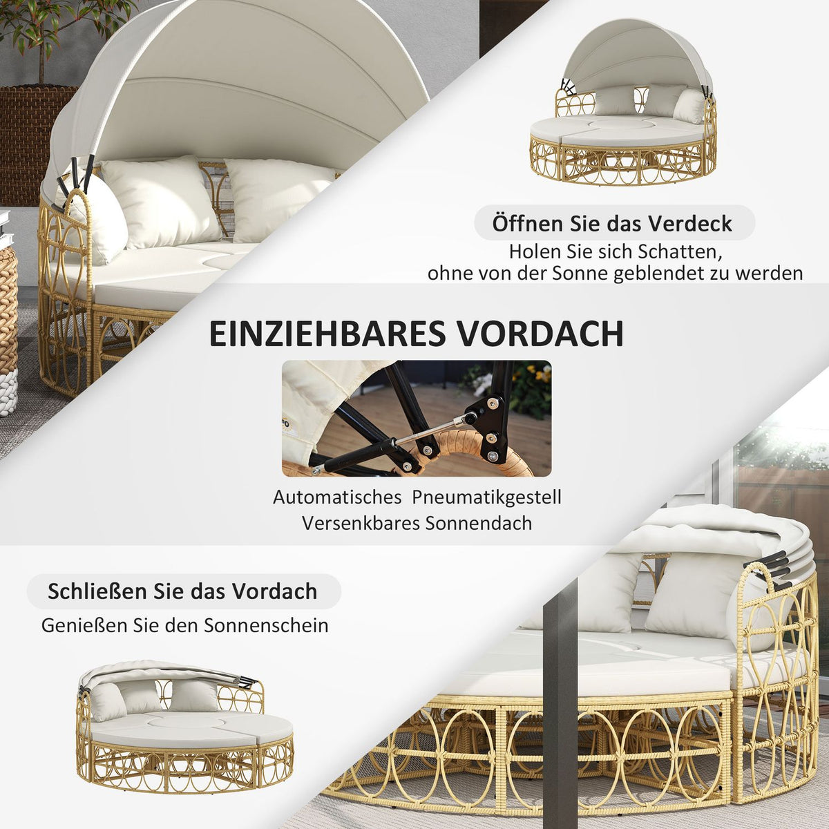 Shell Garden Furniture Set With Folding Canopy & Coffee Table, Two Seater, Cream
