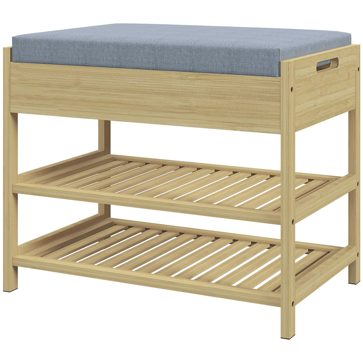 Shoe Bench 2 Tier Bench With Drawer, Shoe Rack For 4 Pairs Of Shoes, Bamboo, Natural, 55X35X46Cm