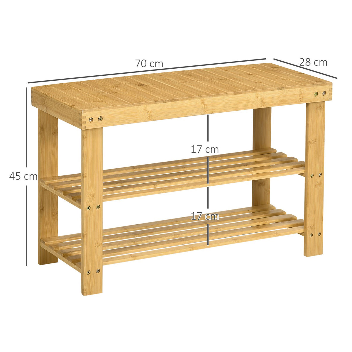Shoe Bench, Shoe Rack With 3 Levels, Bamboo Bench, Wardrobe Bench For 6 Pairs Of Shoes, Shoe Storage, Natural, 70 X 28 X 45 Cm