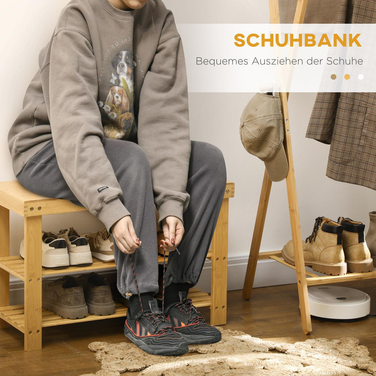 Shoe Bench, Shoe Rack With 3 Levels, Bamboo Bench, Wardrobe Bench For 6 Pairs Of Shoes, Shoe Storage, Natural, 70 X 28 X 45 Cm