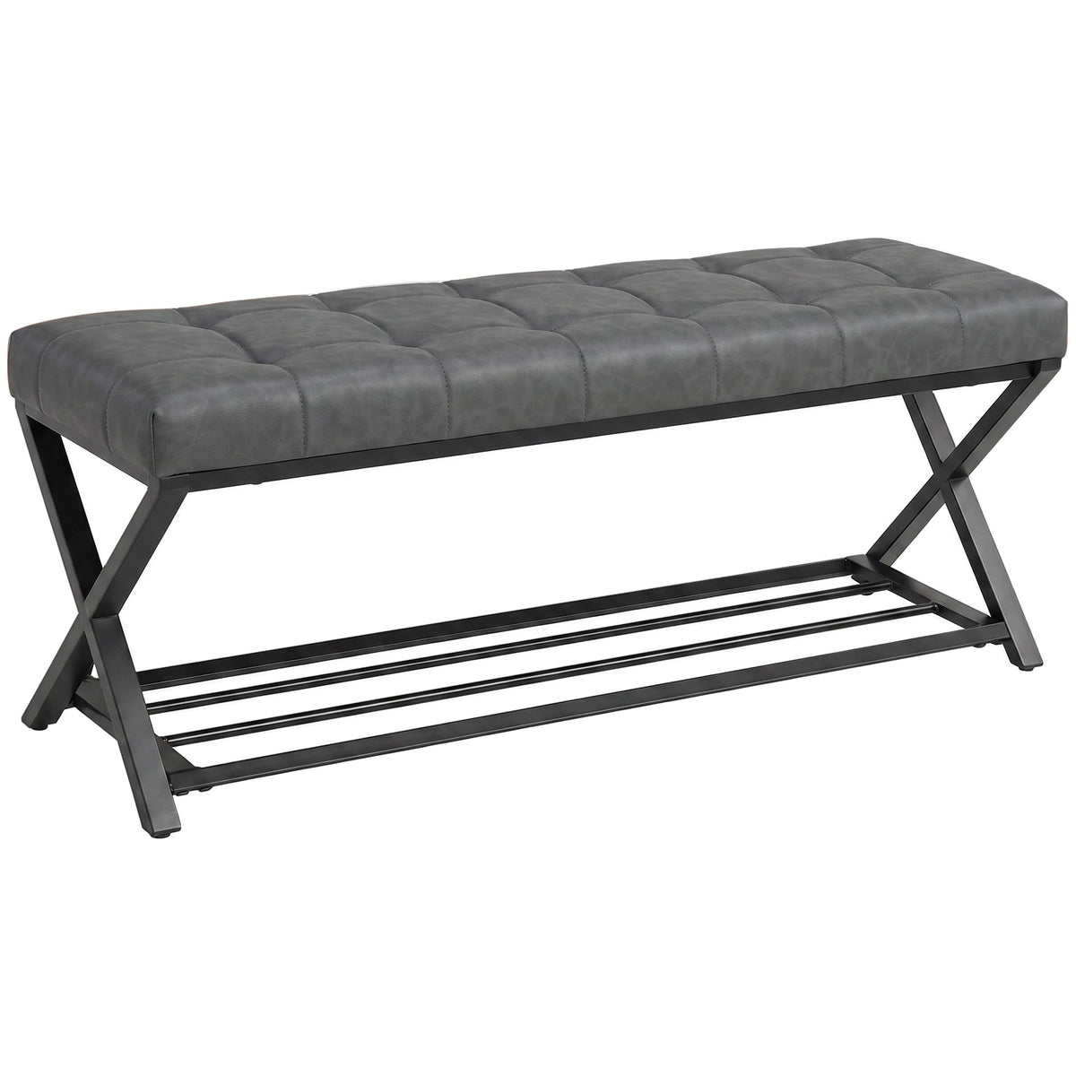 Shoe Bench With PU Leather Cushion, Metal Shelf, 220 kg