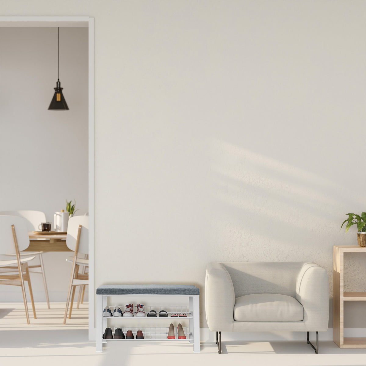 Shoe Bench with Cushion, Metal Frame, 2-Tier Rack
