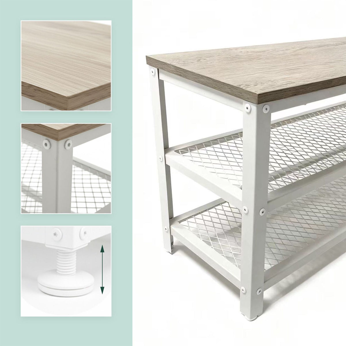 Shoe Bench with Seat and 2 Shelves for Entryway