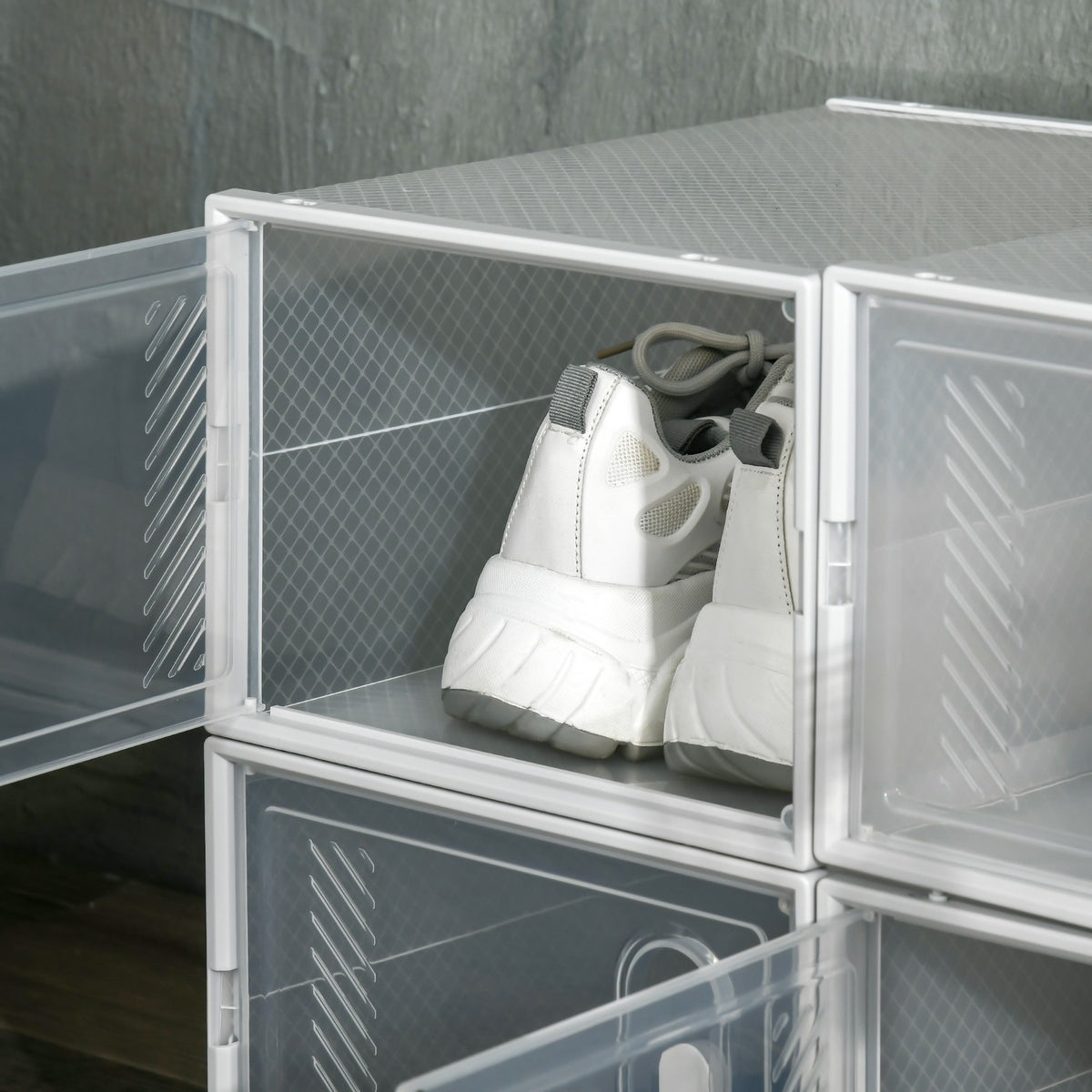 Shoe Cabinet Diy Plug-In Shelf With 8 Compartments, Rectangular Shoe Rack, Plastic, Transparent, 25X35X19Cm