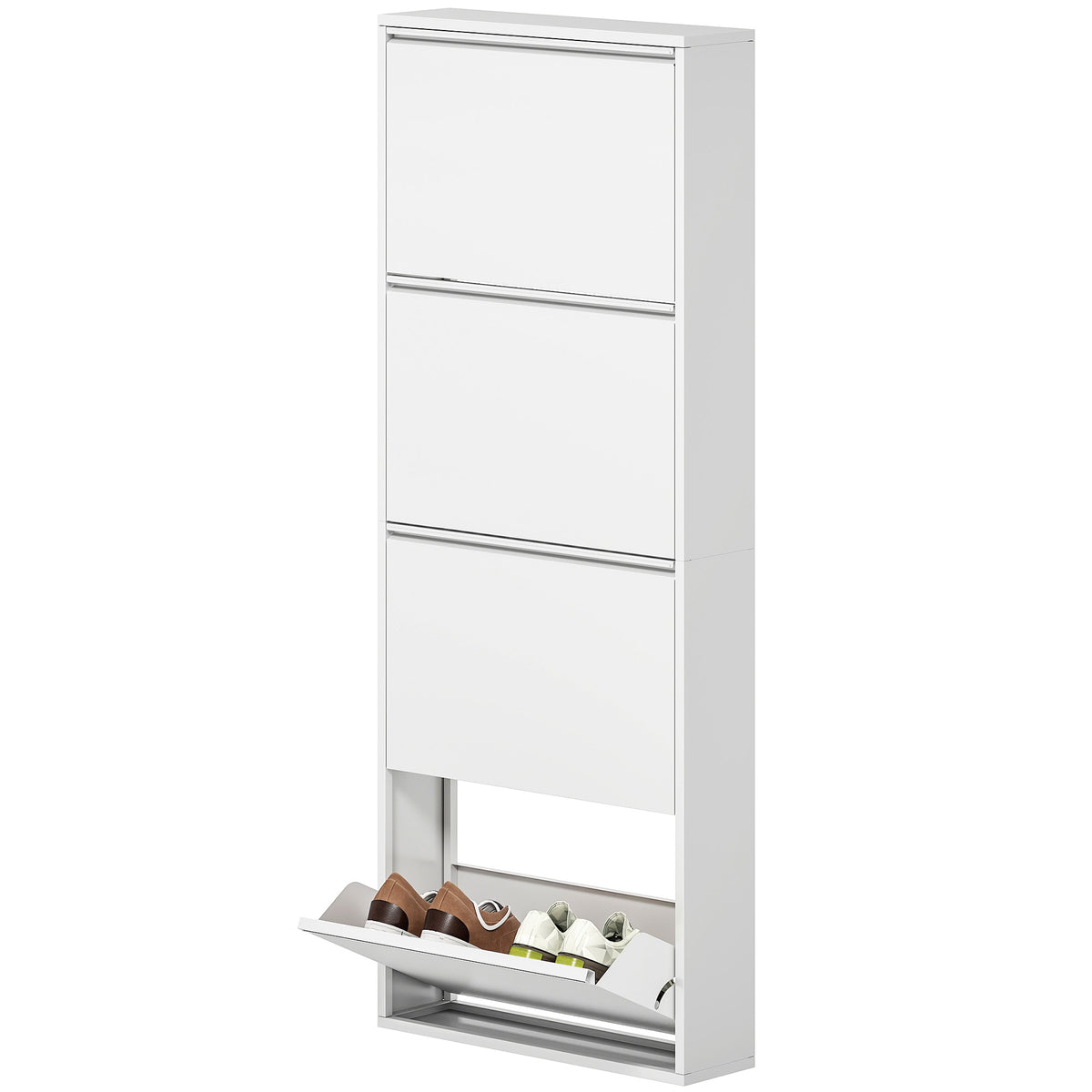 Shoe Cabinet Metal with 4 Flaps Shoe Tipper Slim for 8 Pairs of Shoes Shoe Rack Shoe Chest Shoe Rack Wall Mounted for Entrance Area Hallway 55 x 15 x 139.5 cm White |