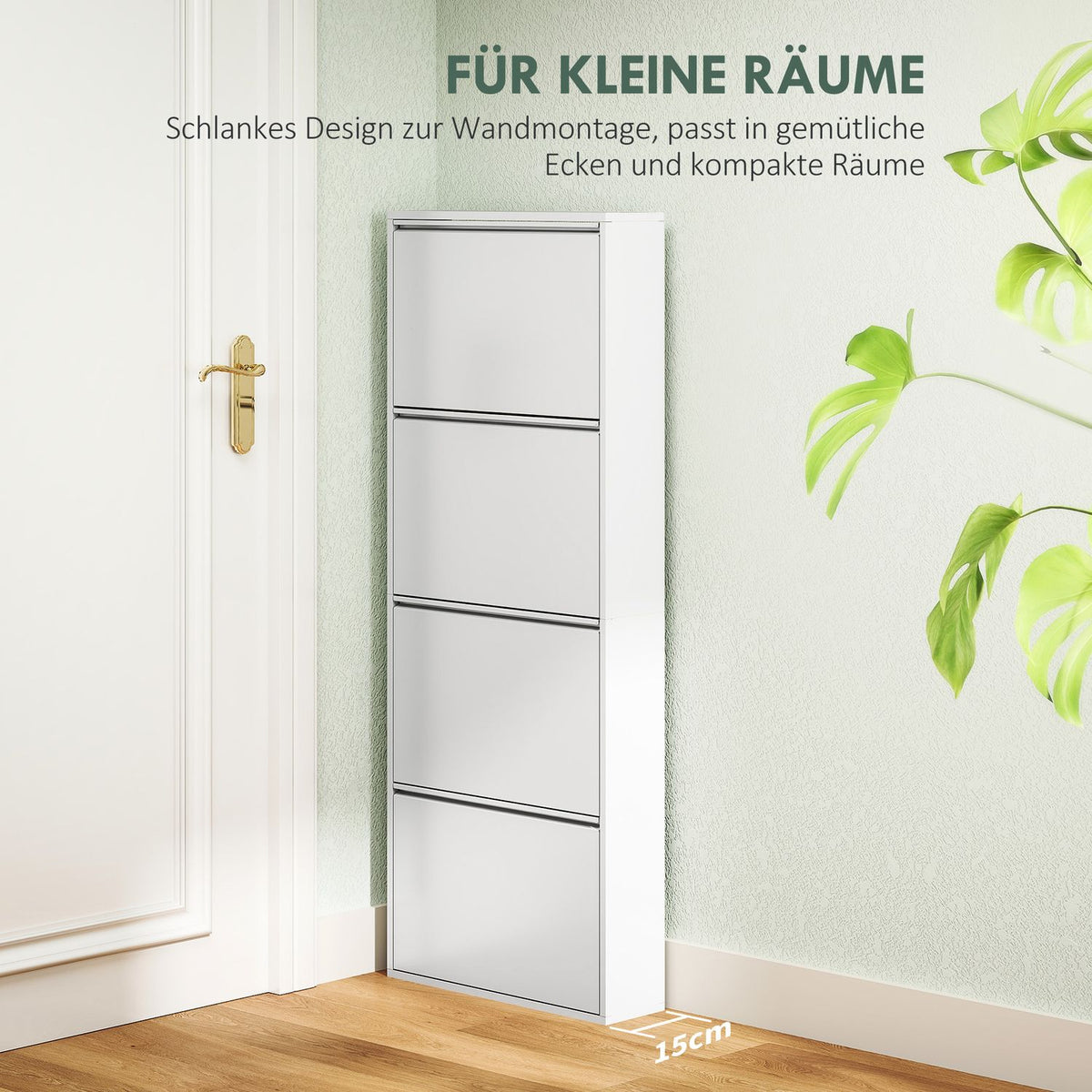 Shoe Cabinet Metal with 4 Flaps Shoe Tipper Slim for 8 Pairs of Shoes Shoe Rack Shoe Chest Shoe Rack Wall Mounted for Entrance Area Hallway 55 x 15 x 139.5 cm White |