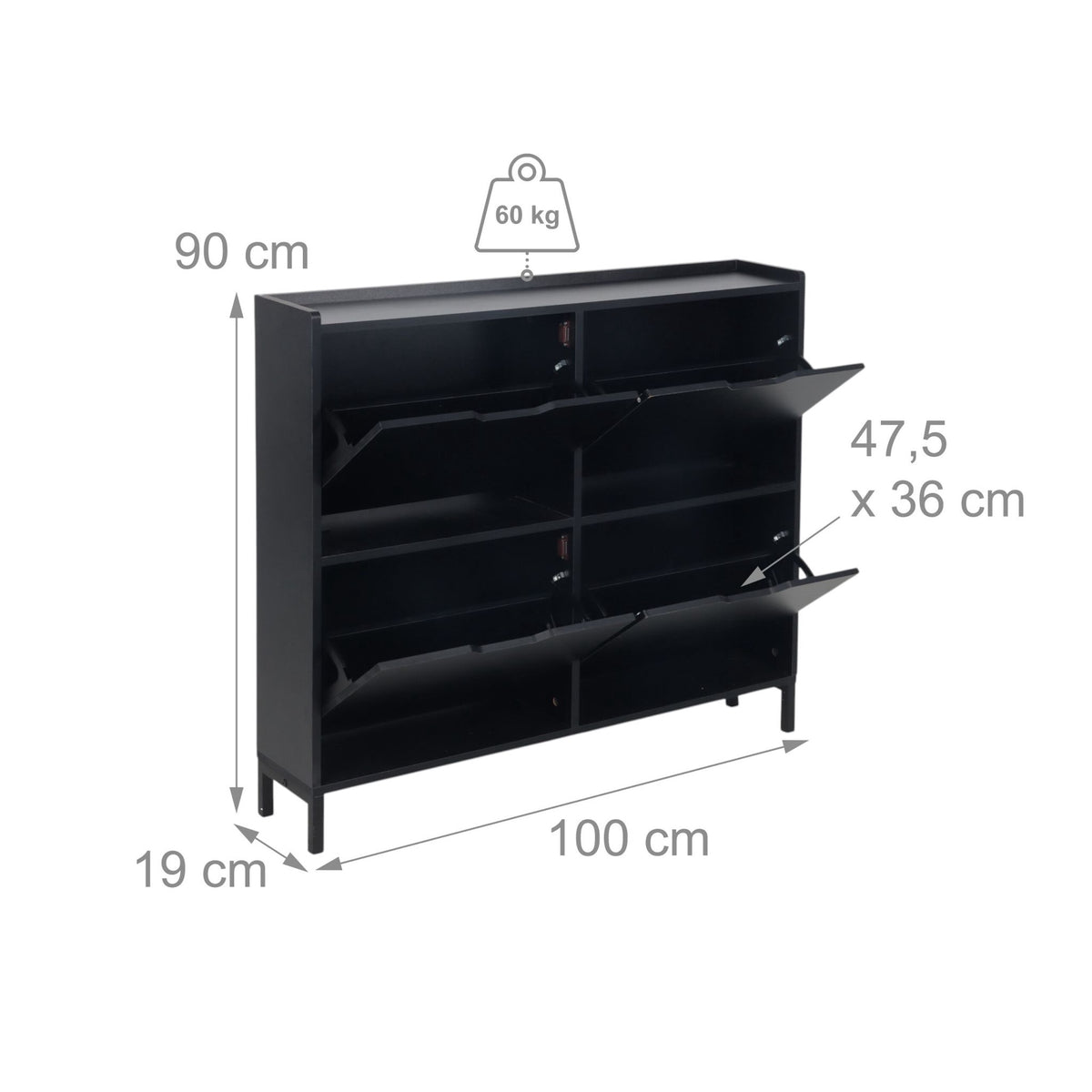 Shoe Cabinet, Slim 4-Compartment, Holds 16 Pairs