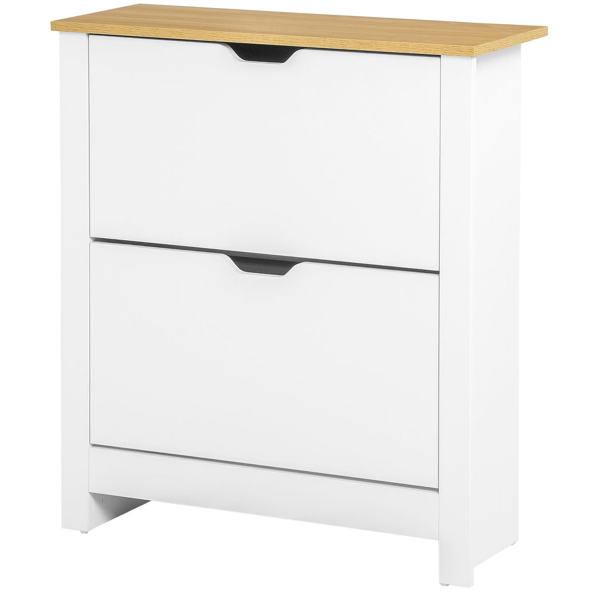 Shoe Cabinet, Space-Saving Shoe Tipper With 2 Flaps For 12 Pairs Of Shoes, Shoe Rack For Hallway, White + Natural