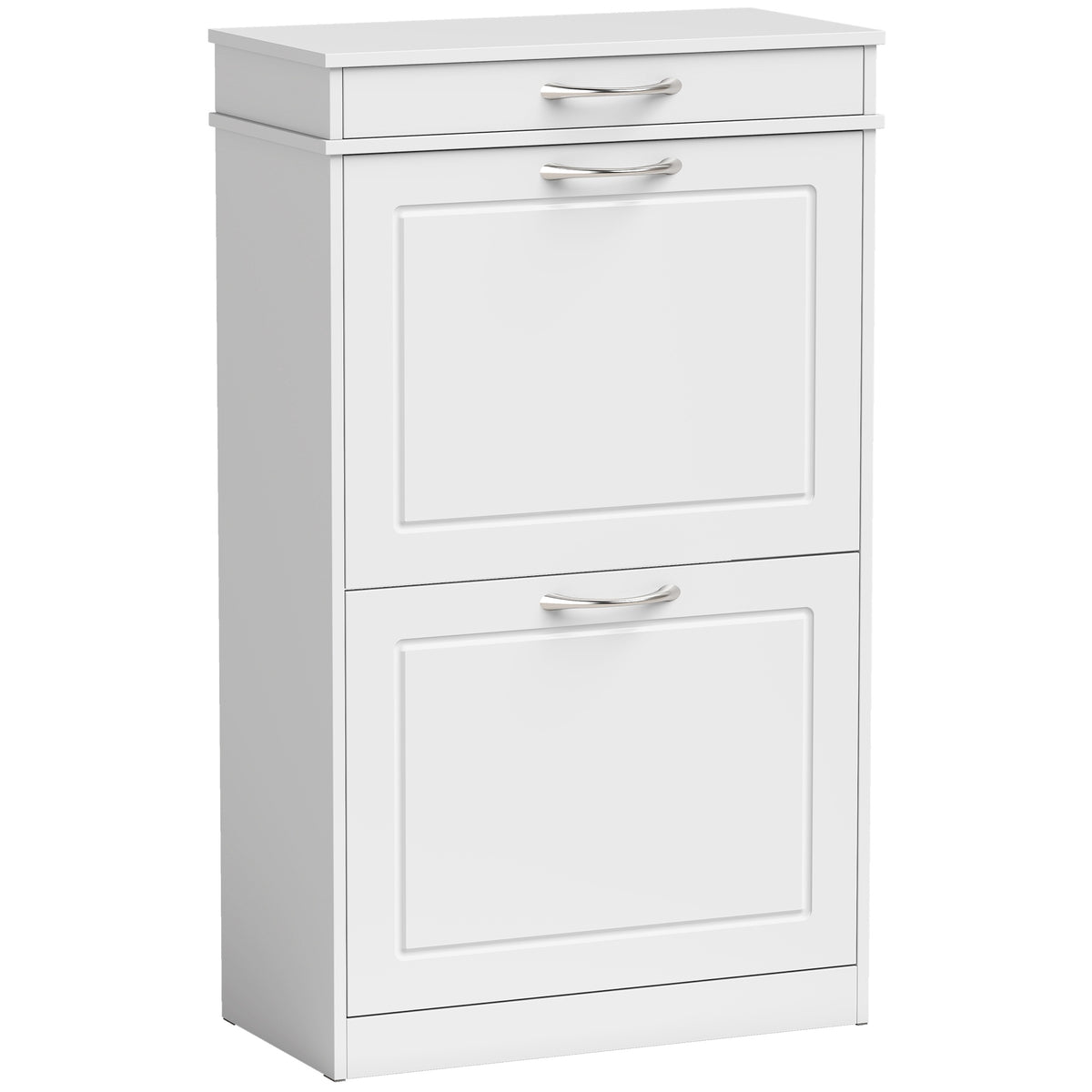 Shoe Cabinet With 2 Flip Drawers and Top Drawer, White