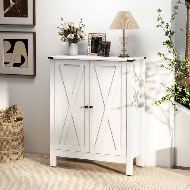Shoe Cabinet With Doors, 6-Tier Adjustable Shelves, White