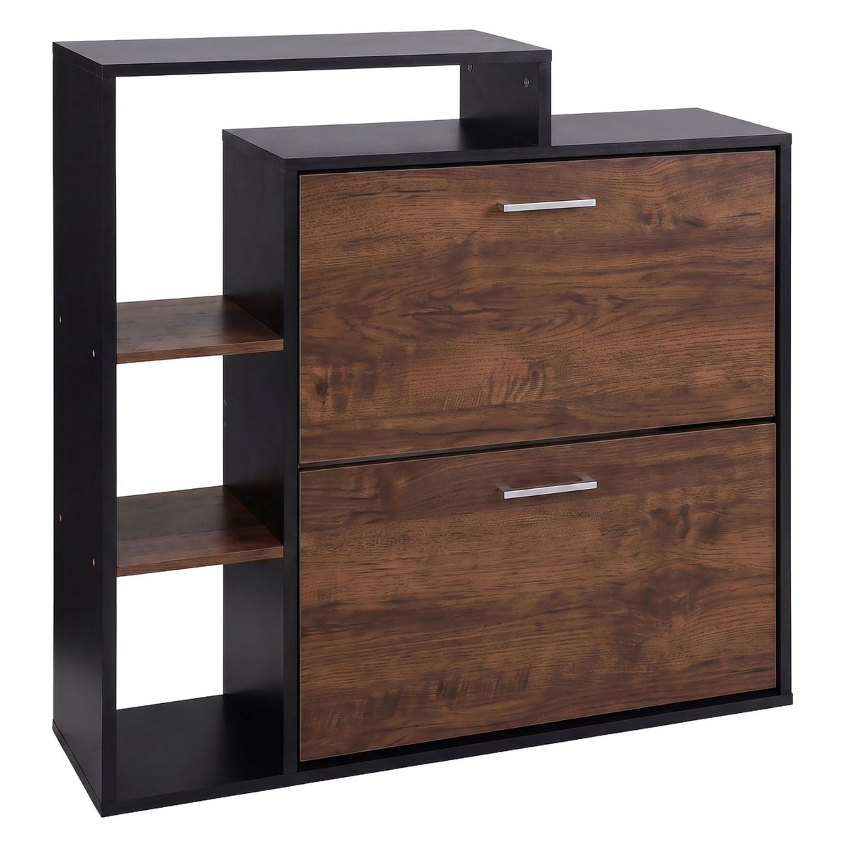 Shoe Cabinet with 2 Flaps, Adjustable Shelves, Black