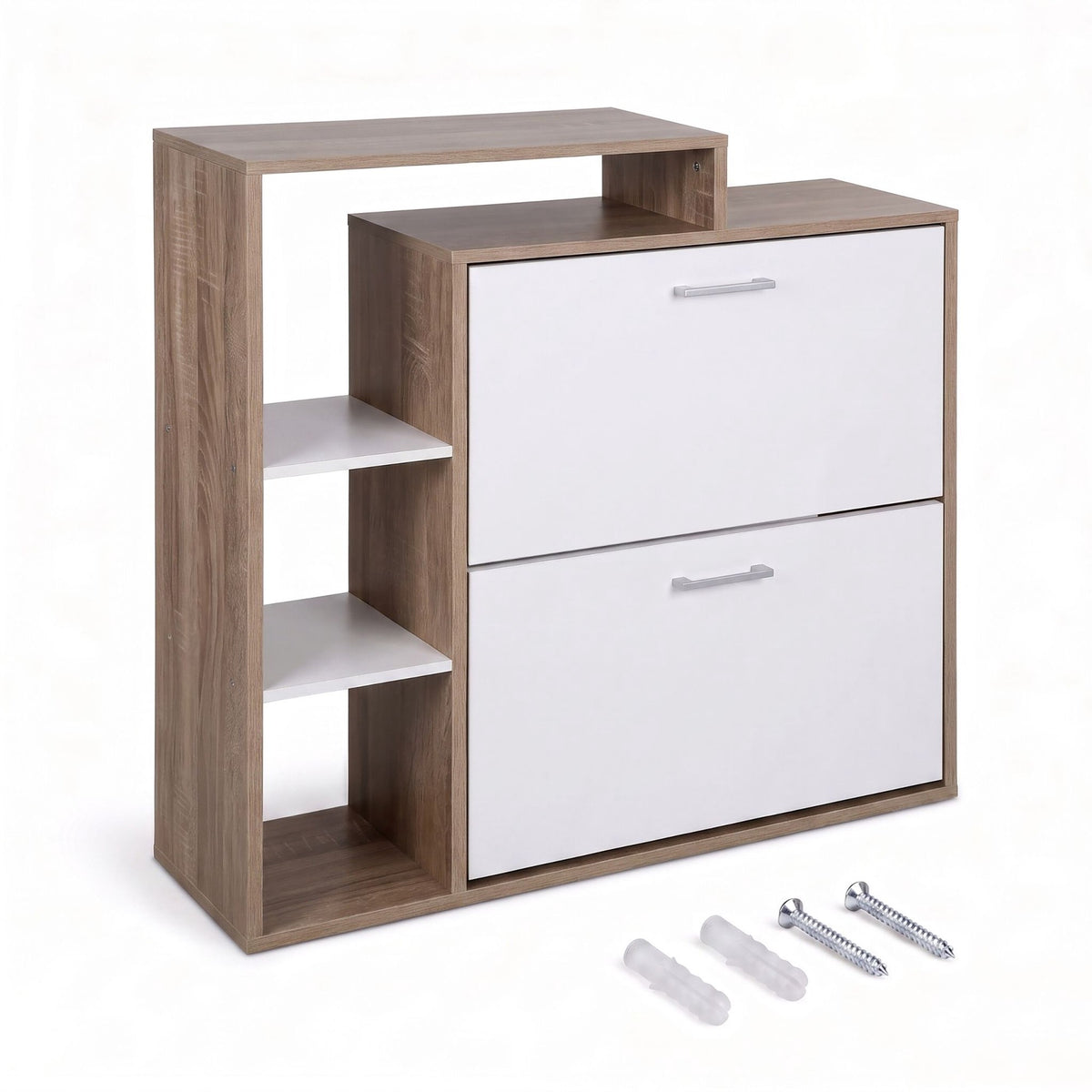 Shoe Cabinet with 2 Flaps, Adjustable Shelves, White