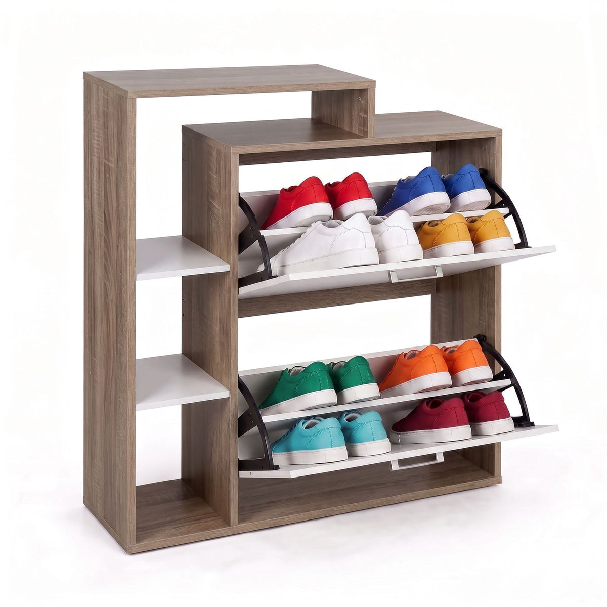 Shoe Cabinet with 2 Flaps, Adjustable Shelves, White