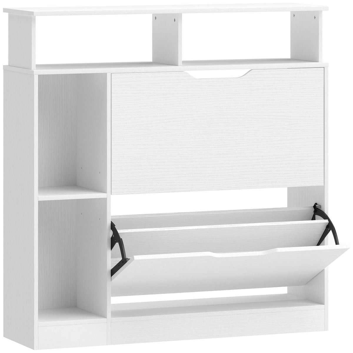 Shoe Cabinet with Adjustable Dividers, 2 Drop-Down Doors, White