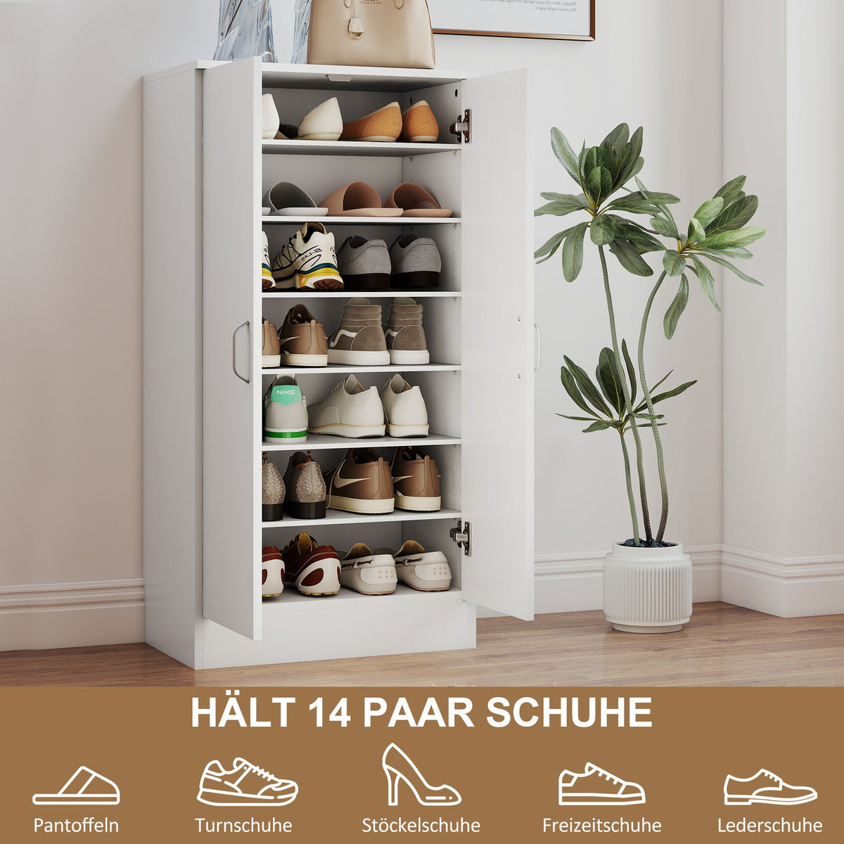 Shoe Cabinet with Soft-Close Hinges, Adjustable Shelves, White