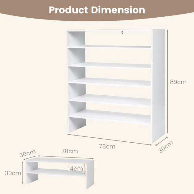 Shoe Rack 78cm, Stackable 3-Piece 2-Tier, White