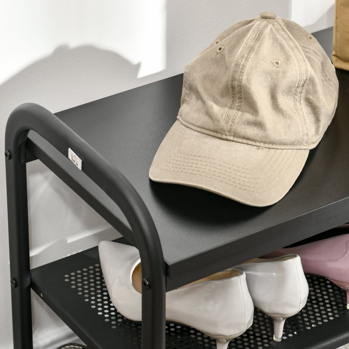 Shoe Rack In Industrial Style 2-Tier Shoe Bench With 2 Shelves, For 6 Pairs Of Shoes, Steel, Black, 62X30X52Cm