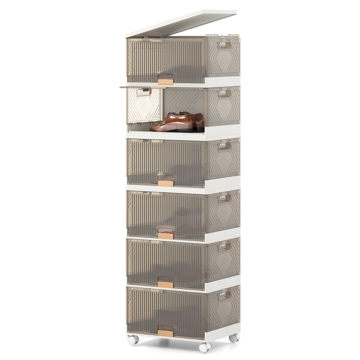 Shoe Rack Organizer, Foldable 6-Tier, Clear Doors, Wheels