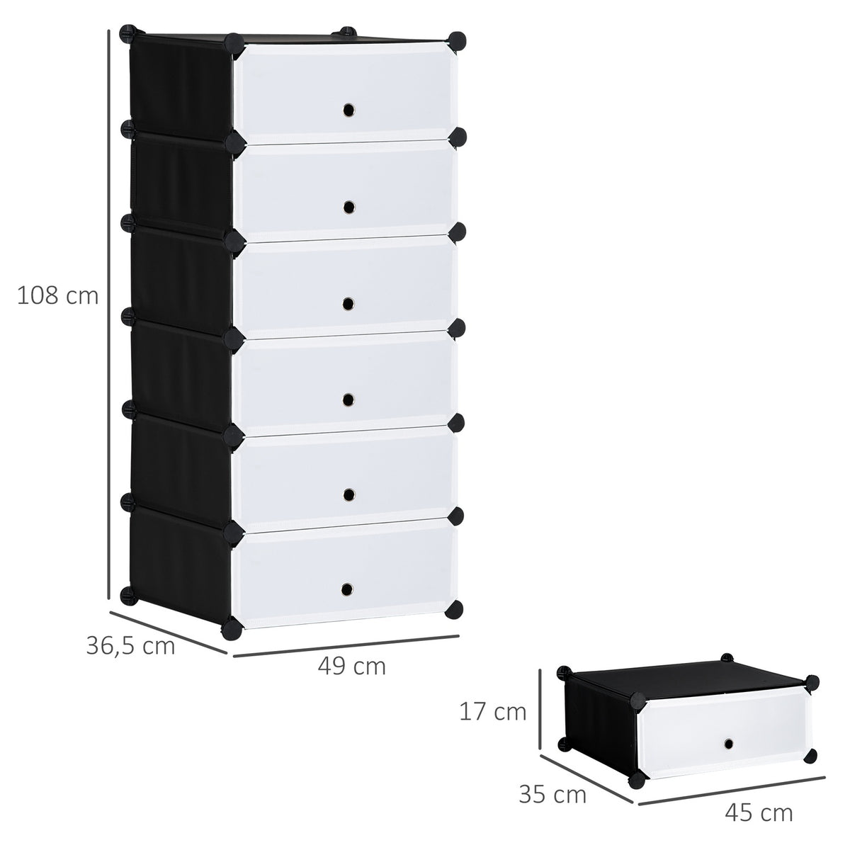 Shoe Rack Plastic Shelf for 6 Pairs of Shoes Shoe Box for Hallway DIY Shelf Storage of Shoes Black + White 49 x 36.5 x 108 cm
