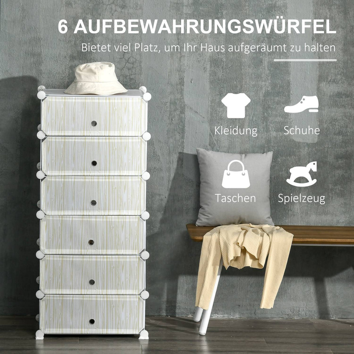 Shoe Rack Plastic Shelf for 6 Pairs of Shoes Shoe Box for Hallway DIY Shelf Storage of Shoes White 49 x 36.5 x 108 cm
