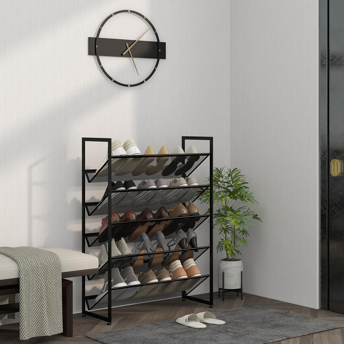 Shoe Rack, Shoe Stand With 5 Levels, Shoe Rack For Max. 15 Pairs Of Shoes, Shoe Organizer With Handle For Entrance, Bedroom, Steel, 72 X 30 X 102 Cm, Black