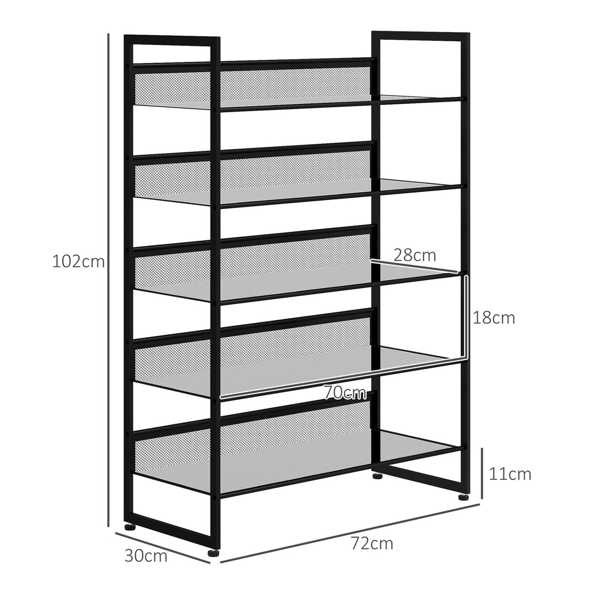 Shoe Rack, Shoe Stand With 5 Levels, Shoe Rack For Max. 15 Pairs Of Shoes, Shoe Organizer With Handle For Entrance, Bedroom, Steel, 72 X 30 X 102 Cm, Black