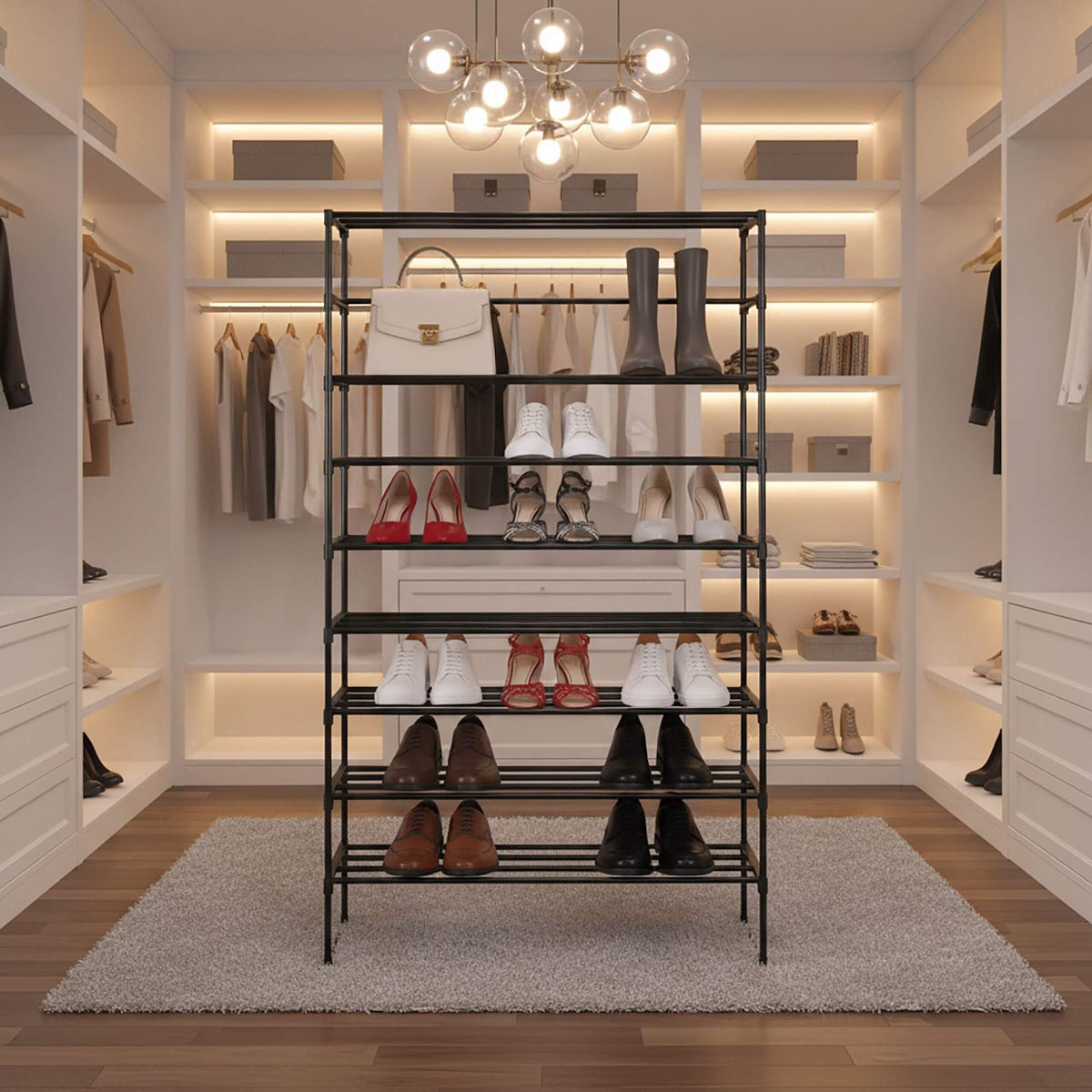 Shoe Rack, Slim Metal, Tool-Free Snap-Fit Assembly
