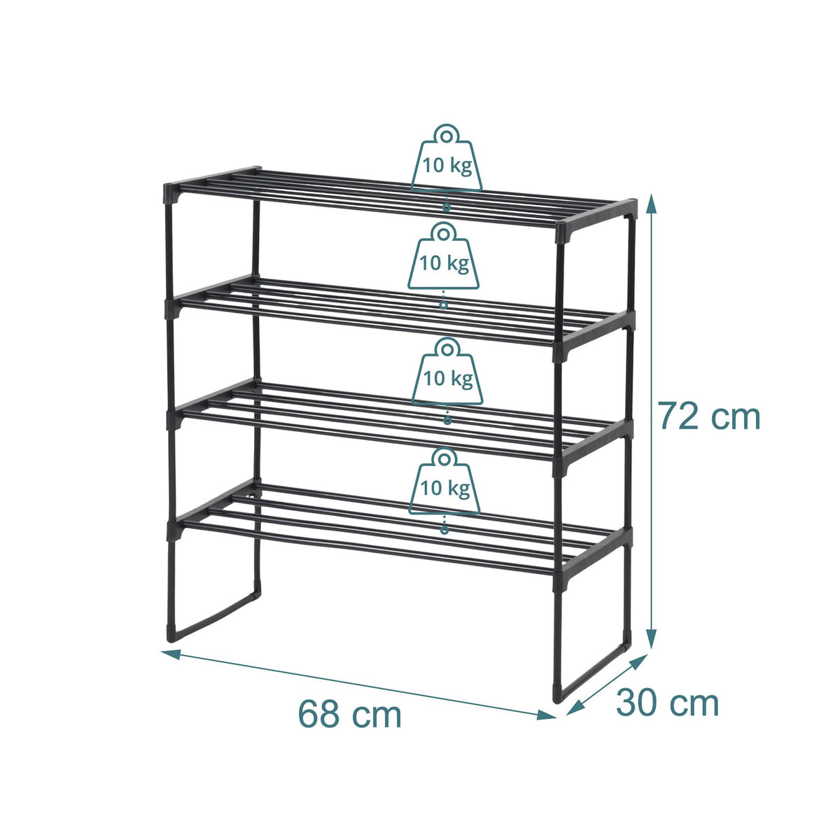 Shoe Rack – Stackable Metal Frame, Plastic Shelves