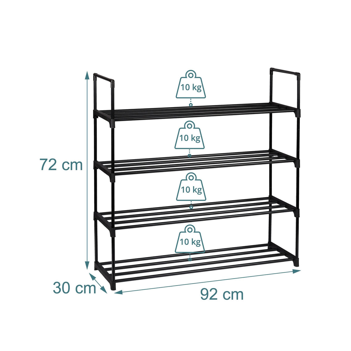 Shoe Rack, Stackable Metal Frame With Plastic Tiers