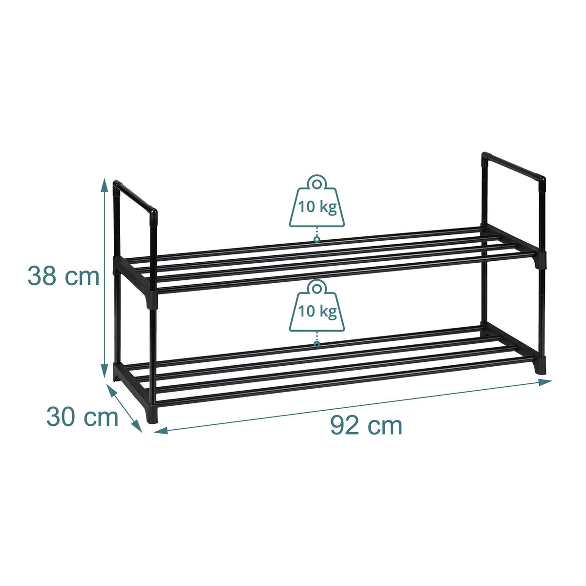 Shoe Rack, Stackable Metal Frame With Plastic Tiers