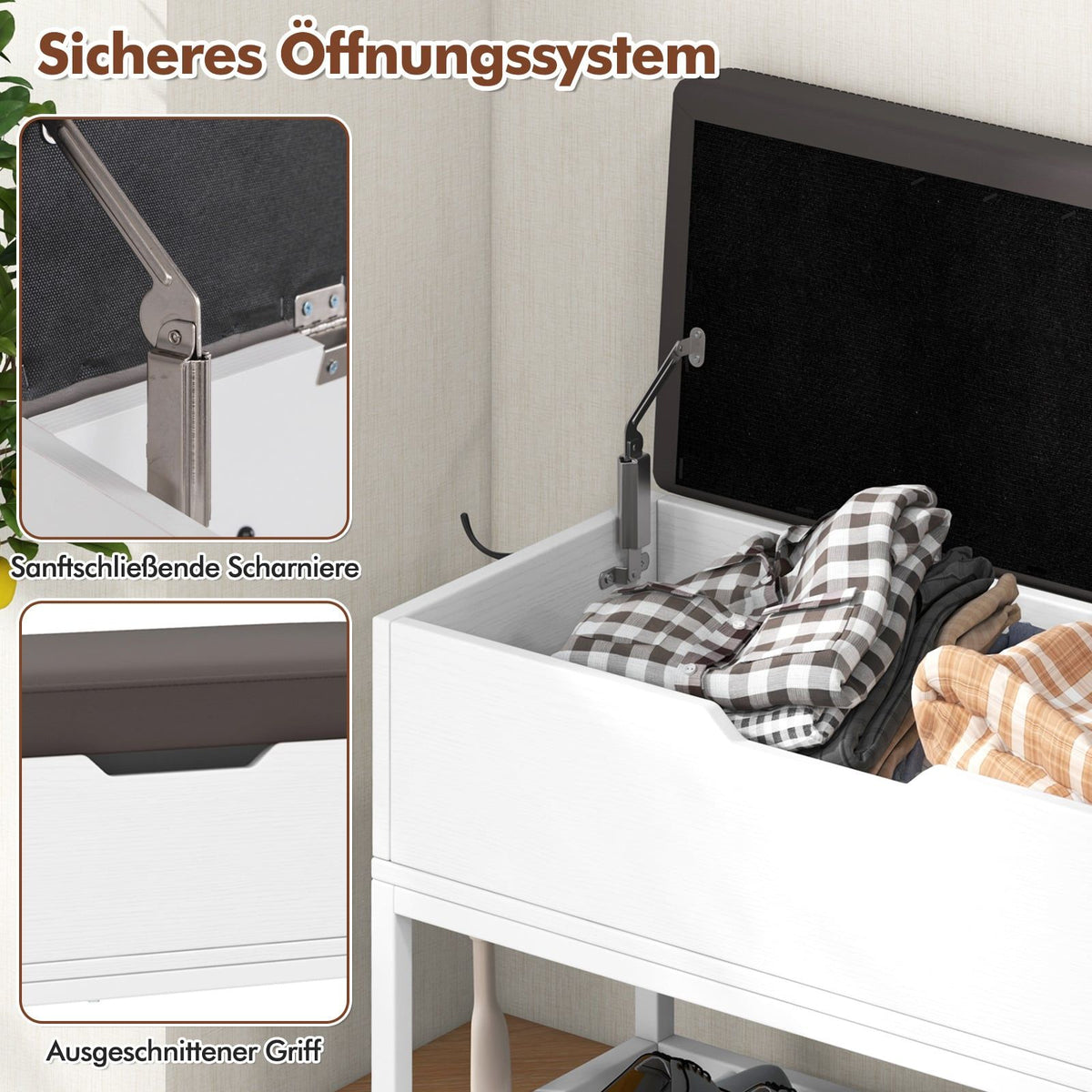 Shoe Storage Bench with Flip Lid, Metal Rack, 2 Doors