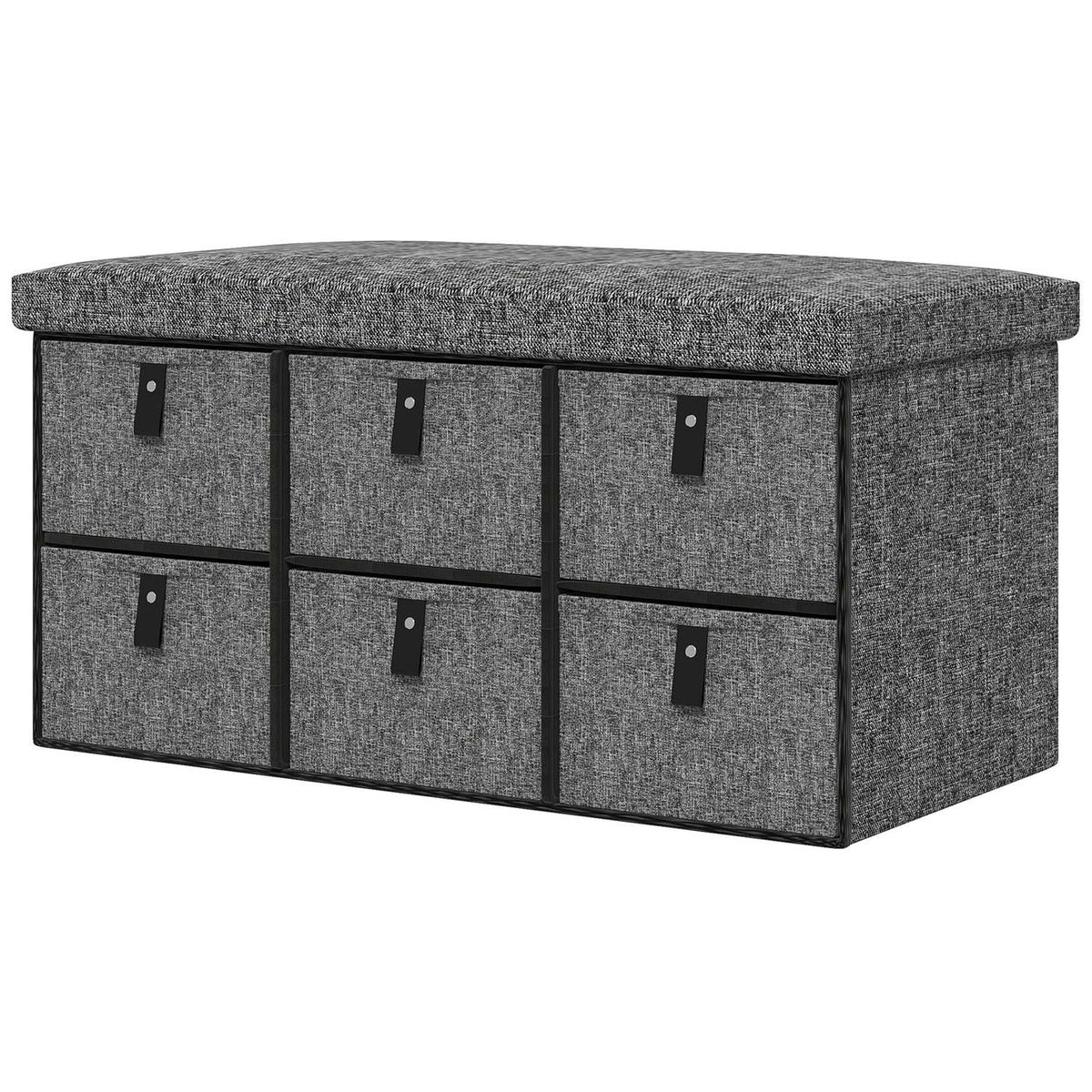 Shoe bench with 6 boxes, bench, wardrobe bench with linen look, shoe chest for 6 pairs of shoes, for hallway, hallway, dark gray, 76.5 x 38 x 38 cm
