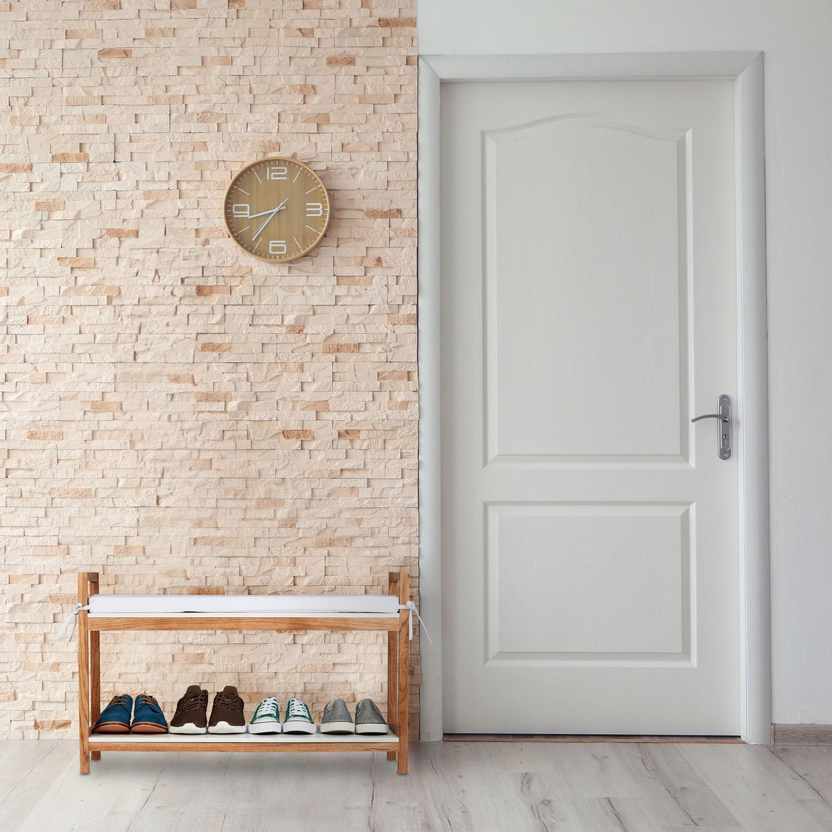 Shoe bench with upholstered seat