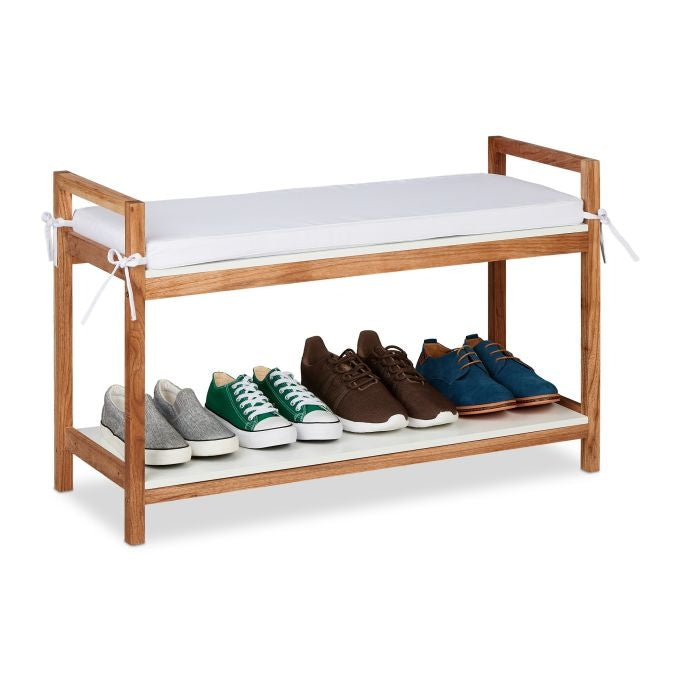Shoe bench with upholstered seat