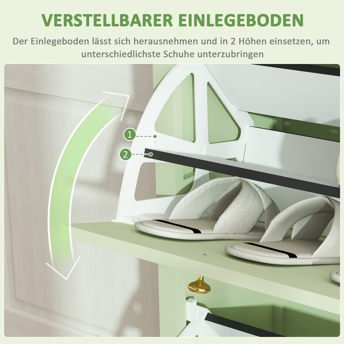 Shoe cabinet with 2 flaps, shoe tipper with drawer, shoe rack, shoe chest of drawers for 12 pairs of shoes, shoe rack for entrance area, hallway 88 x 30 x 120 cm, green