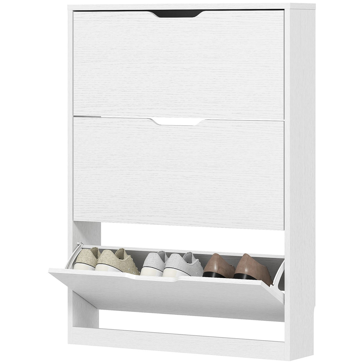 Shoe cabinet with 3 flaps, shoe rack, shoe tipper, narrow shoe chest for 9-12 pairs of shoes 80 x 17 x 108 cm, white