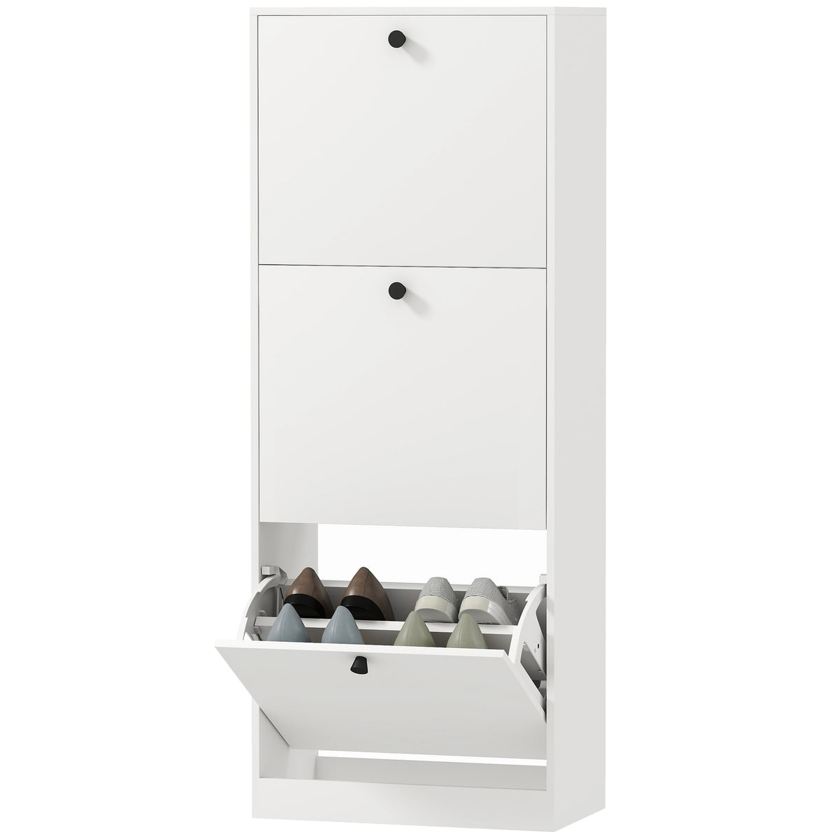 Shoe cabinet with 3 flaps, shoe rack with adjustable divider, shoe chest of drawers, narrow shoe tipper for 12 pairs of shoes 47 x 26 x 120 cm, white |