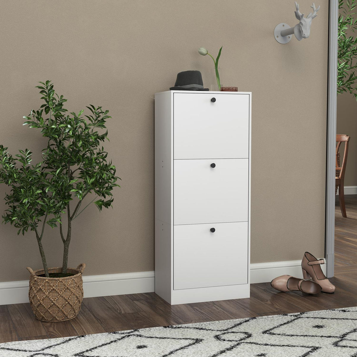 Shoe cabinet with 3 flaps, shoe tipper, shoe rack with adjustable divider, narrow shoe chest for 12 pairs of shoes 47 x 28 x 115 cm, white