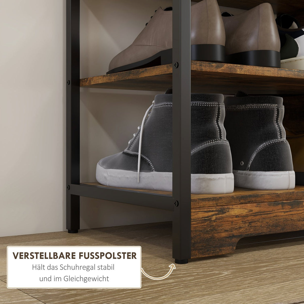Shoe rack, shoe stand, 4 levels with handle for max. 11 pairs of shoes, shoe rack for entrance, hallway, 70 x 30 x 65 cm, rustic brown