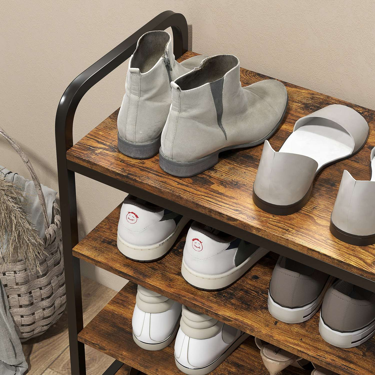 Shoe rack, shoe stand, 4 levels with handle for max. 11 pairs of shoes, shoe rack for entrance, hallway, 70 x 30 x 65 cm, rustic brown
