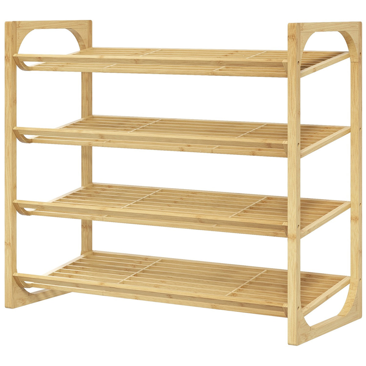 Shoe rack, shoe stand with 4 levels made of bamboo, for max. 12 pairs of shoes, shoe rack with handle for entrance, bedroom, 76 x 33 x 67 cm, natural