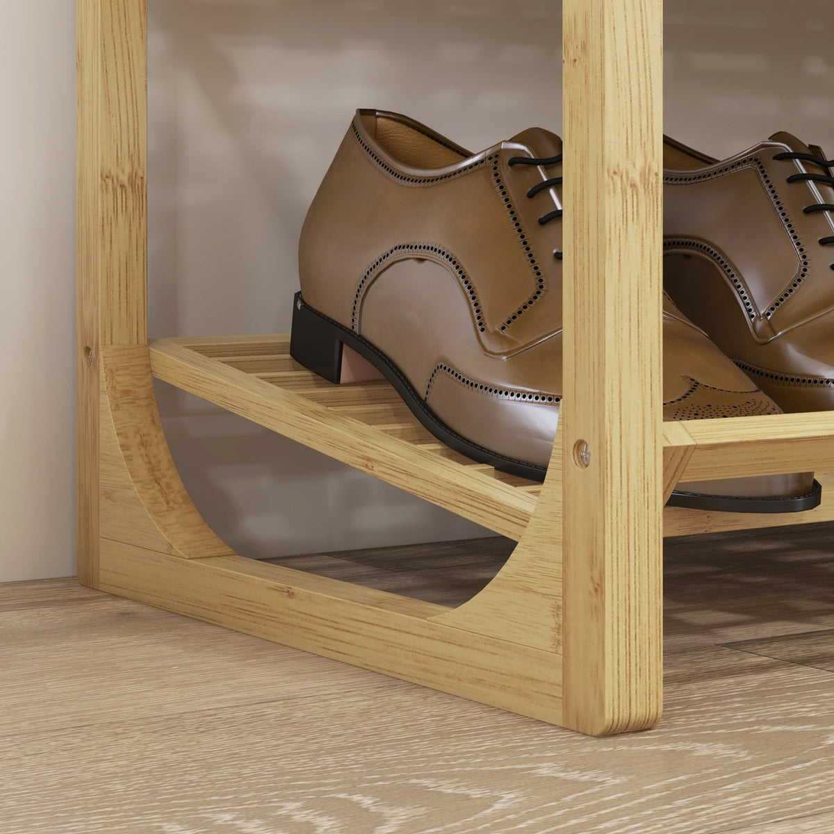 Shoe rack, shoe stand with 4 levels made of bamboo, for max. 12 pairs of shoes, shoe rack with handle for entrance, bedroom, 76 x 33 x 67 cm, natural