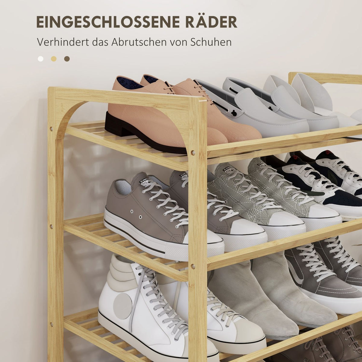 Shoe rack, shoe stand with 4 levels made of bamboo, for max. 12 pairs of shoes, shoe rack with handle for entrance, bedroom, 76 x 33 x 67 cm, natural