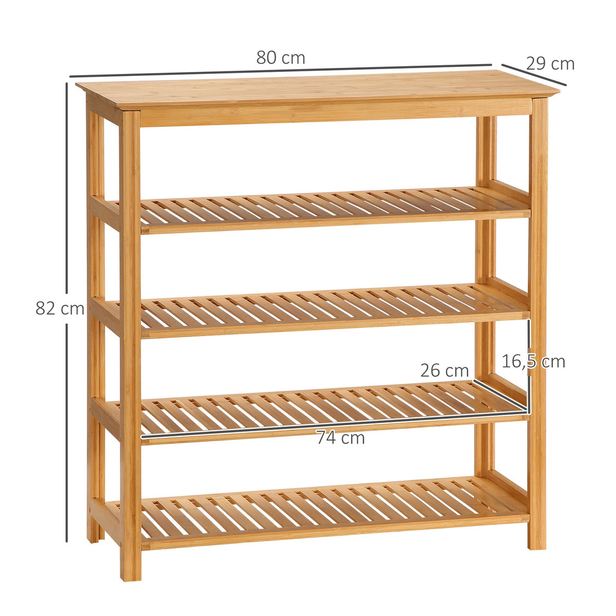 Shoe rack, shoe stand with 5 levels, shoe organizer for 20 pairs of shoes, shoe rack for entrance, hallway, bamboo, 80x29x82cm, natural